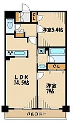 キュロコ玉川学園 2SLDKの間取図画像
