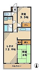 バードタウン6番館 2LDKの間取図画像