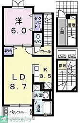 ティア　マリア 3階1LDKの間取り