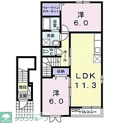 ロッソフィオーレＣ 2階2LDKの間取り