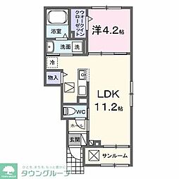 ル・グラン太田　II 1階1LDKの間取り