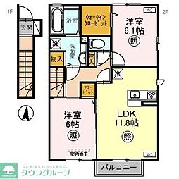 クロッシア本庄 2階2LDKの間取り