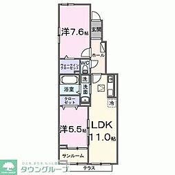 サンライズ 1階2LDKの間取り