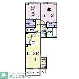 アクア　Ｂ 1階2LDKの間取り