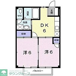 エクセランＳ 2階2DKの間取り