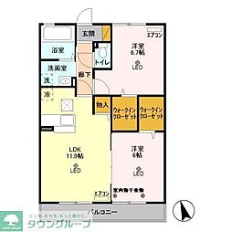 リヴァージュ壱番館 2LDKの間取図画像
