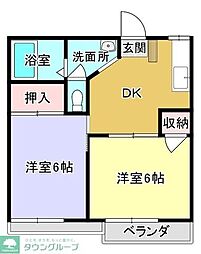 フローラルハイツB 2DKの間取図画像