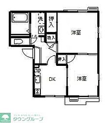 ハピネスA棟 2DKの間取図画像
