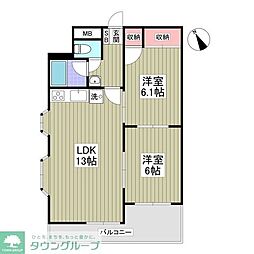 曙町パレス 2DKの間取図画像