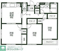 もえぎ野ハイツ 3DKの間取図画像