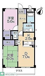 コンフォールヴィラ 2DKの間取図画像