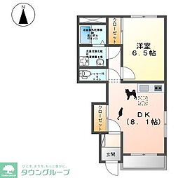 サンビレッジ1 1DKの間取図画像
