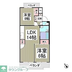 行田ハイツ1号棟 2DKの間取図画像
