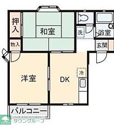 ミモザハウスA 2DKの間取図画像