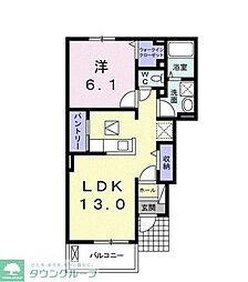ユニゾンガーデン2 1LDKの間取図画像