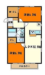 JR中央線 西八王子駅 バス12分 住宅北下車 徒歩8分の賃貸アパート 1階2SLDKの間取り