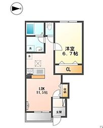 エスポワール 1階1LDKの間取り