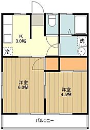 コーポ嵯峨 2階2Kの間取り