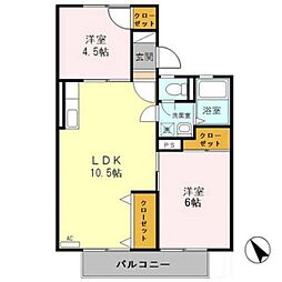 グリーンハイツ 2階2LDKの間取り
