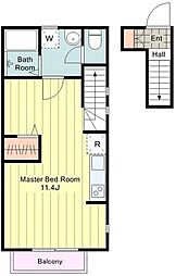 ウエストウイング平和 2階ワンルームの間取り