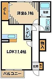 ｅ−フォレスト 1階1LDKの間取り