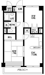 日神パレス拝島第2 4階2DKの間取り