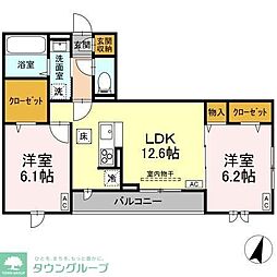 ビューテラスII 3階2LDKの間取り