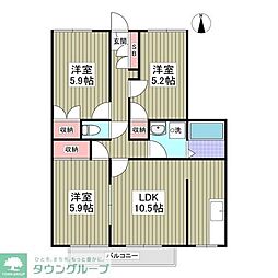 グランデュール瀬戸岡 2階3SDKの間取り