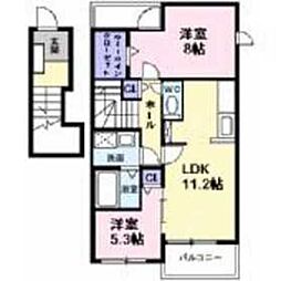 グリーンウッドIII 2階2LDKの間取り