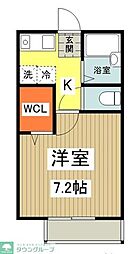 ローズパレットA 2階1Kの間取り