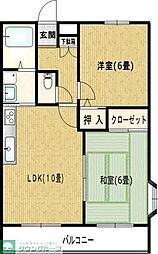 JR青梅線 牛浜駅 徒歩9分の賃貸マンション 1階2LDKの間取り