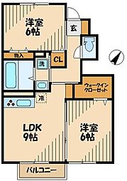 エクセル平山　壱番館 1階2DKの間取り