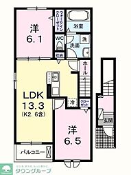 エール　アン 2階2LDKの間取り