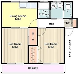 松本マンションA 2DKの間取図画像