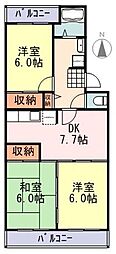 リビュエット尾澤 3DKの間取図画像