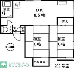 コスモハイツユギ 2DKの間取図画像