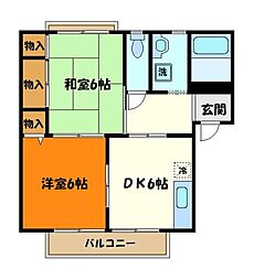 クランベリーヒルC 2DKの間取図画像