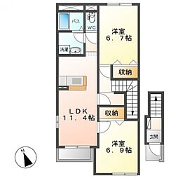 グランディール・Ｅ 2階2LDKの間取り