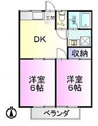 コーポ並木 2DKの間取図画像