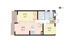 セザール第三厚木 2LDKの間取図画像
