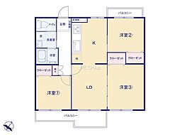 虹ケ丘団地1-5号棟 3LDKの間取図画像