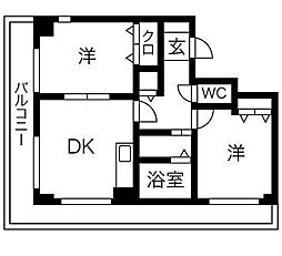 フリューゲル高砂 2LDKの間取図画像