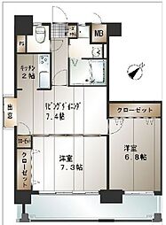 サヴォイグランデヴィル 2LDKの間取図画像