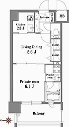 エンクレスト博多ベル 1LDKの間取図画像