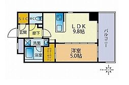 JR鹿児島本線 竹下駅 徒歩18分の賃貸マンション 9階1LDKの間取り