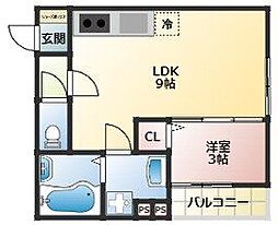 JR筑肥線 周船寺駅 徒歩13分の賃貸アパート 3階1LDKの間取り