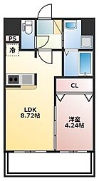 福岡市地下鉄空港線 東比恵駅 徒歩17分の賃貸マンション 8階1LDKの間取り