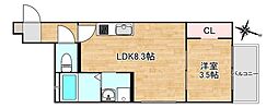 JR筑肥線 九大学研都市駅 徒歩14分の賃貸アパート 2階1LDKの間取り