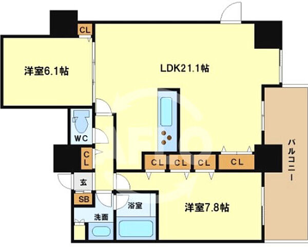 画像2:クロスレジデンス大阪新町　間取り