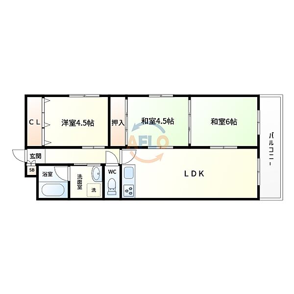 ドエル大正 ｜大阪府大阪市大正区小林東3丁目(賃貸マンション3LDK・2階・61.60㎡)の写真 その2